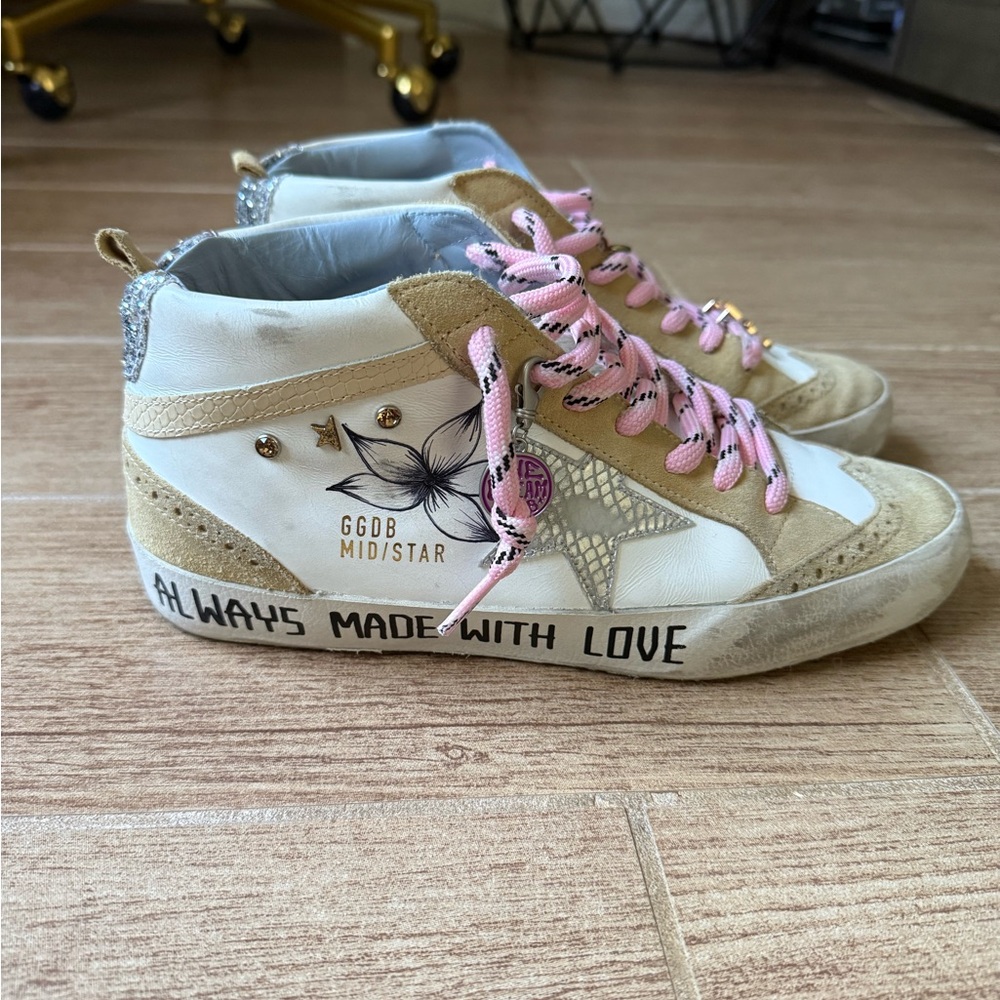 Golden Goose Women's High-Top Midstar Sneakers - Beige and Pink